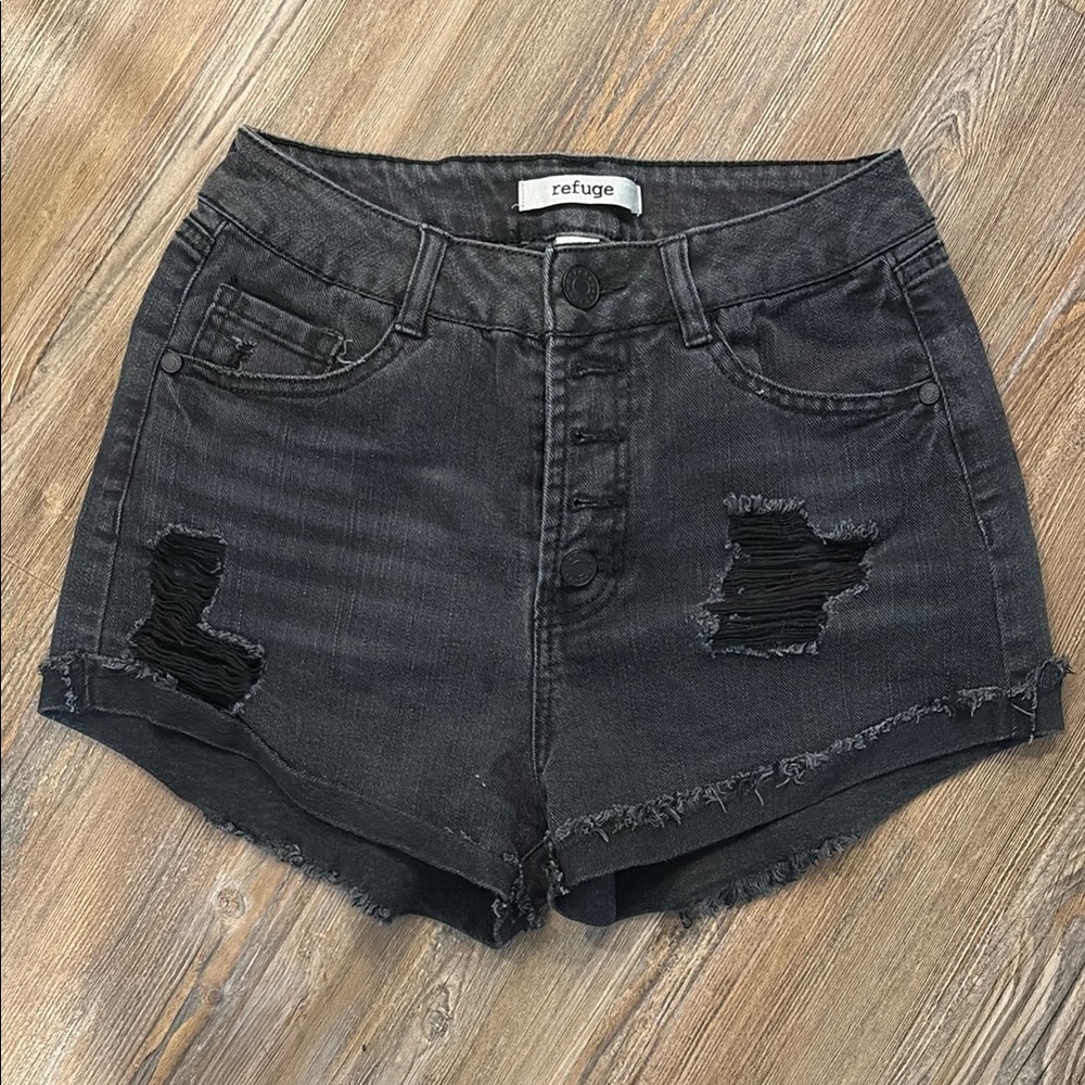 Refuge Black Distressed Women Shorts